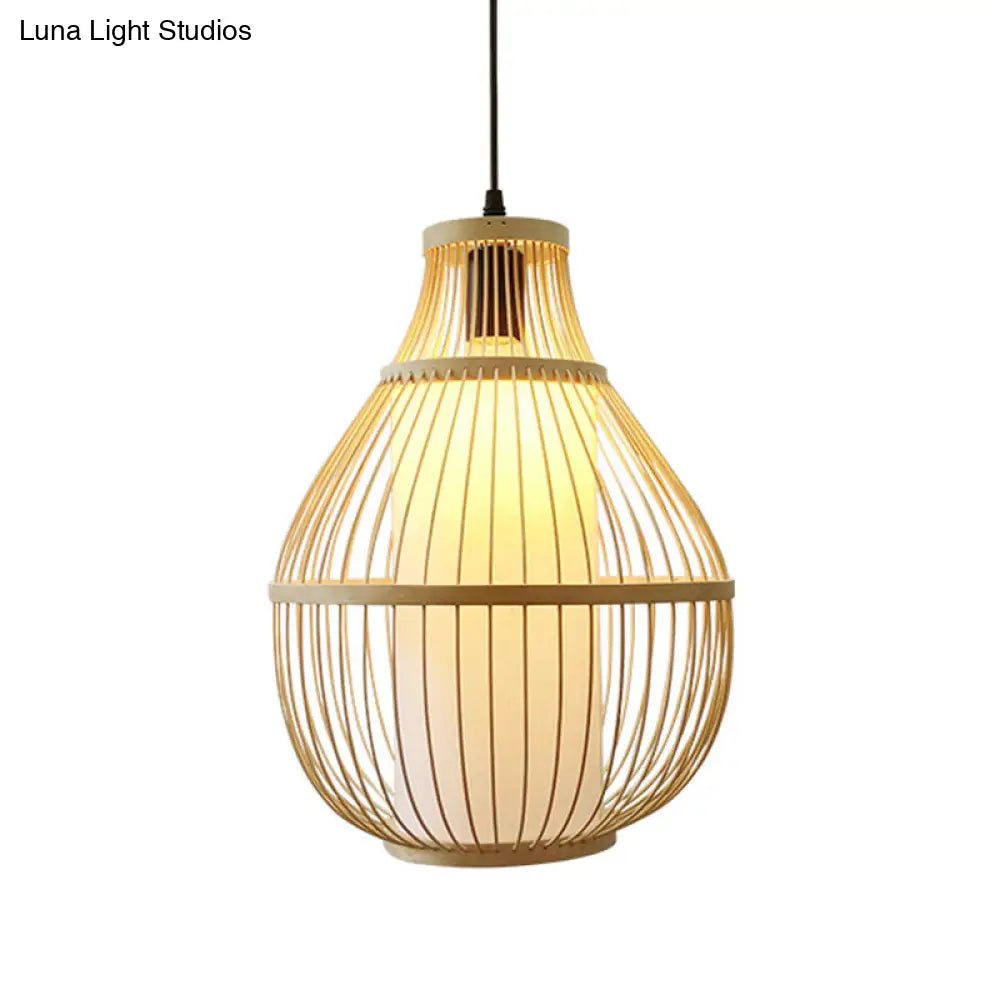 Bamboo Teardrop Pendant Light: Contemporary 1-Head Beige Ceiling Fixture For Dining Room