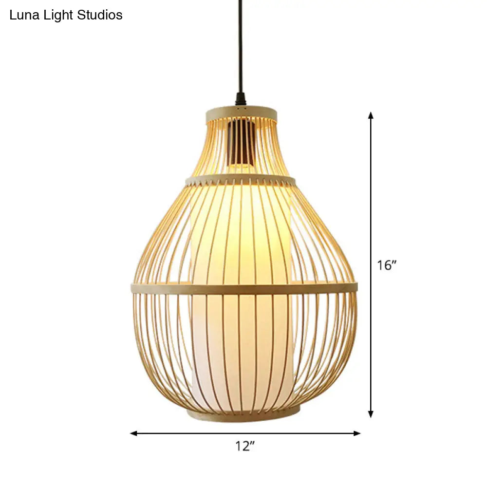 Bamboo Teardrop Pendant Light: Contemporary 1-Head Beige Ceiling Fixture For Dining Room