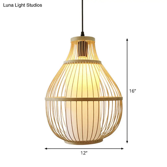 Bamboo Teardrop Pendant Light: Contemporary 1-Head Beige Ceiling Fixture For Dining Room