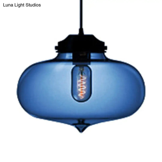 Contemporary Teardrop Glass Pendant Light - 1-Light Hanging Ceiling Fixture (Red/Brown/Blue) Dark