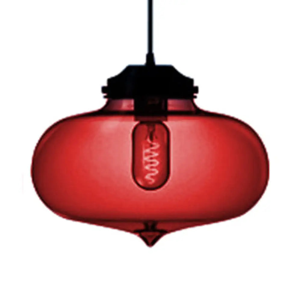 Contemporary Teardrop Hanging Pendant Light - 1 Glass Red/Brown/Blue Ceiling Fixture Red