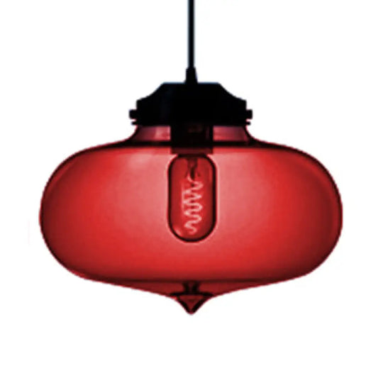 Contemporary Teardrop Hanging Pendant Light - 1 Glass Red/Brown/Blue Ceiling Fixture Red