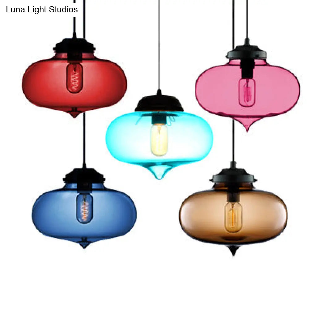 Contemporary Teardrop Hanging Pendant Light - 1 Glass Red/Brown/Blue Ceiling Fixture