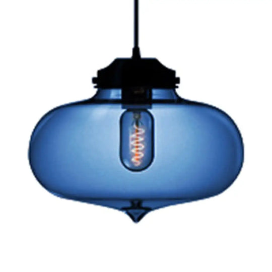 Contemporary Teardrop Hanging Pendant Light - 1 Glass Red/Brown/Blue Ceiling Fixture Dark Blue