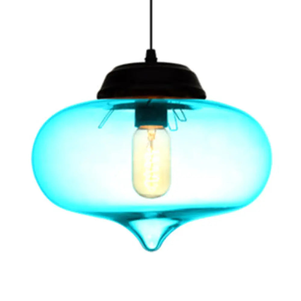 Contemporary Teardrop Hanging Pendant Light - 1 Glass Red/Brown/Blue Ceiling Fixture Sky Blue