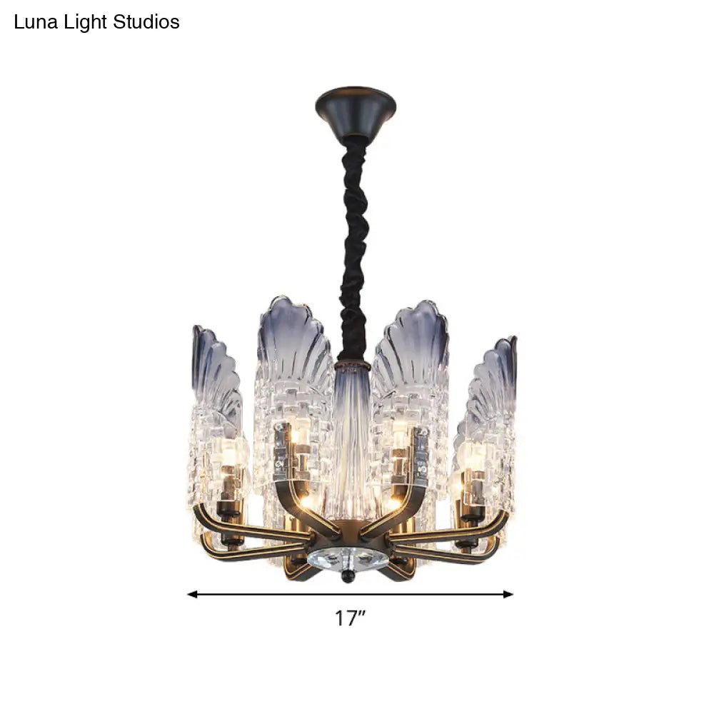 Contemporary Textured Glass Scallop Chandelier Light Fixture - 8/10/12 Black Heads Hanging Ceiling