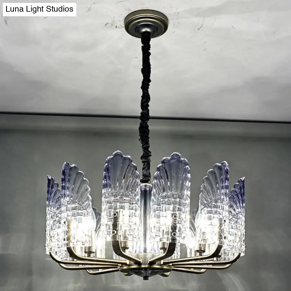 Contemporary Textured Glass Scallop Chandelier Light Fixture - 8/10/12 Black Heads Hanging Ceiling