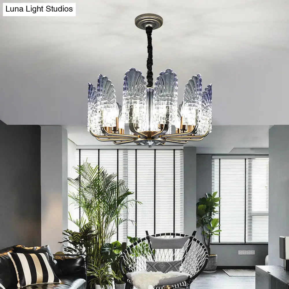 Contemporary Textured Glass Scallop Chandelier Light Fixture - 8/10/12 Black Heads Hanging Ceiling