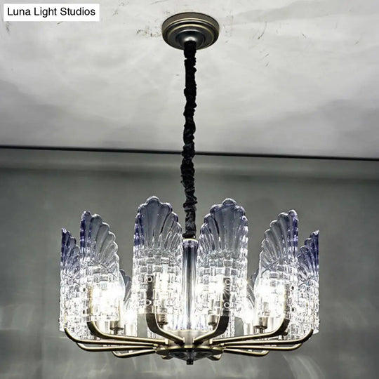 Contemporary Textured Glass Scallop Chandelier 8/10/12 Heads Black Hanging Ceiling Light Fixture