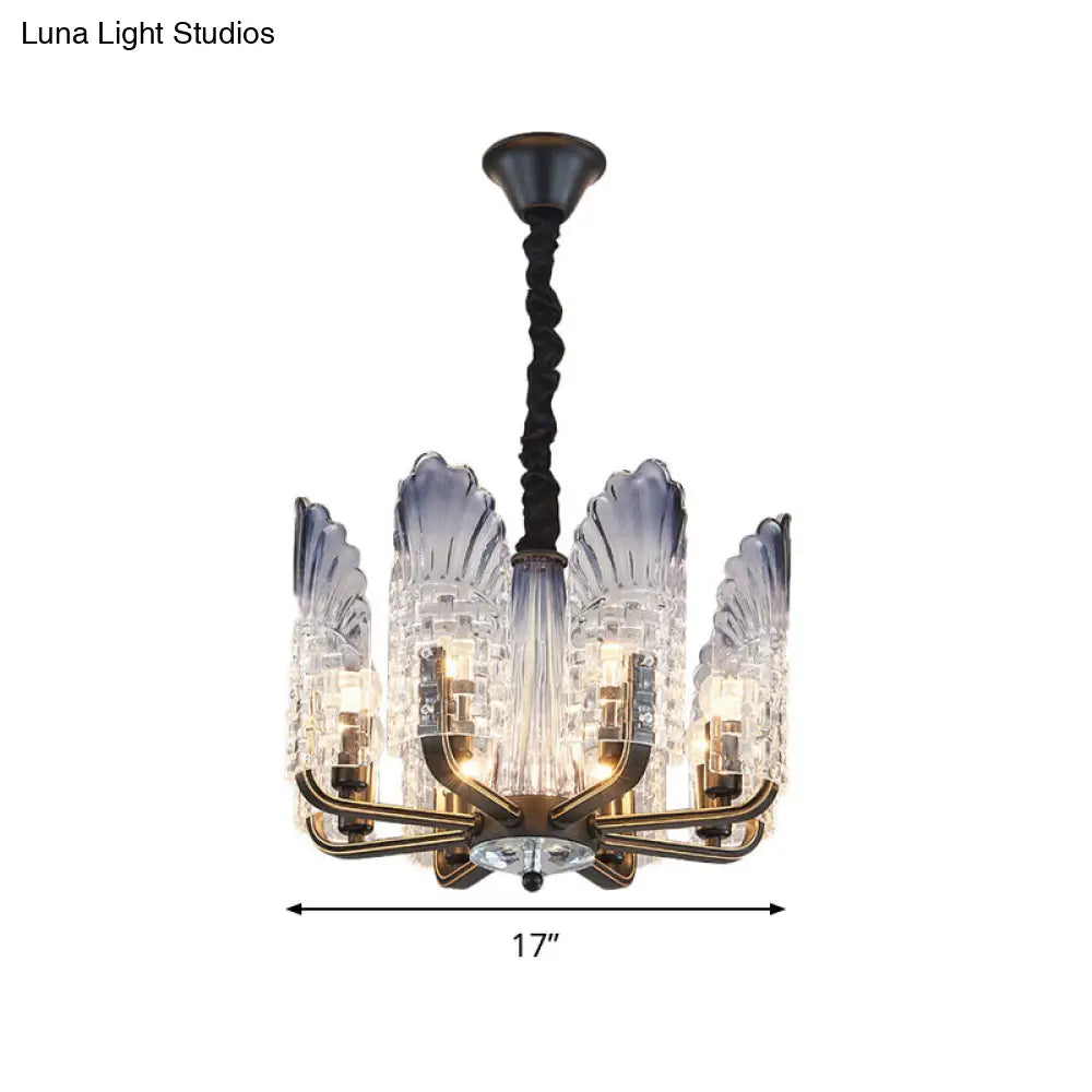 Contemporary Textured Glass Scallop Chandelier 8/10/12 Heads Black Hanging Ceiling Light Fixture