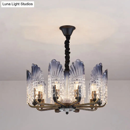 Contemporary Textured Glass Scallop Chandelier 8/10/12 Heads Black Hanging Ceiling Light Fixture