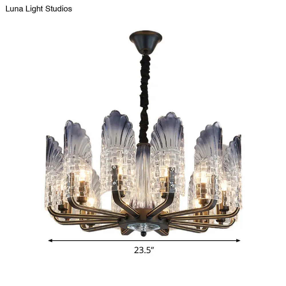 Contemporary Textured Glass Scallop Chandelier Light Fixture - 8/10/12 Black Heads Hanging Ceiling