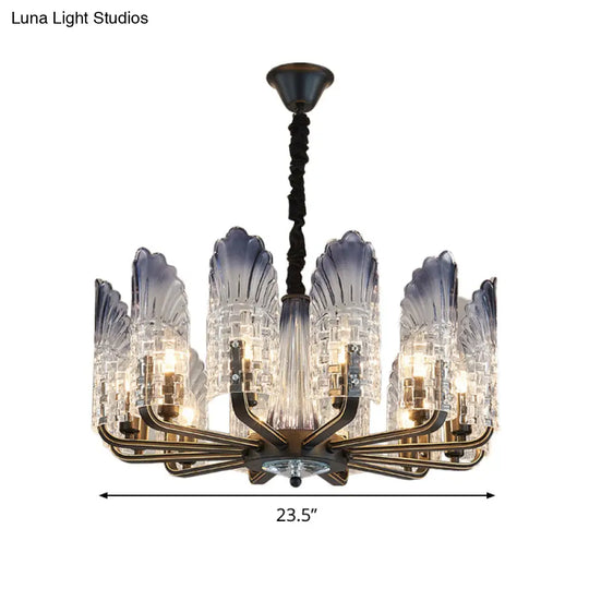 Contemporary Textured Glass Scallop Chandelier Light Fixture - 8/10/12 Black Heads Hanging Ceiling