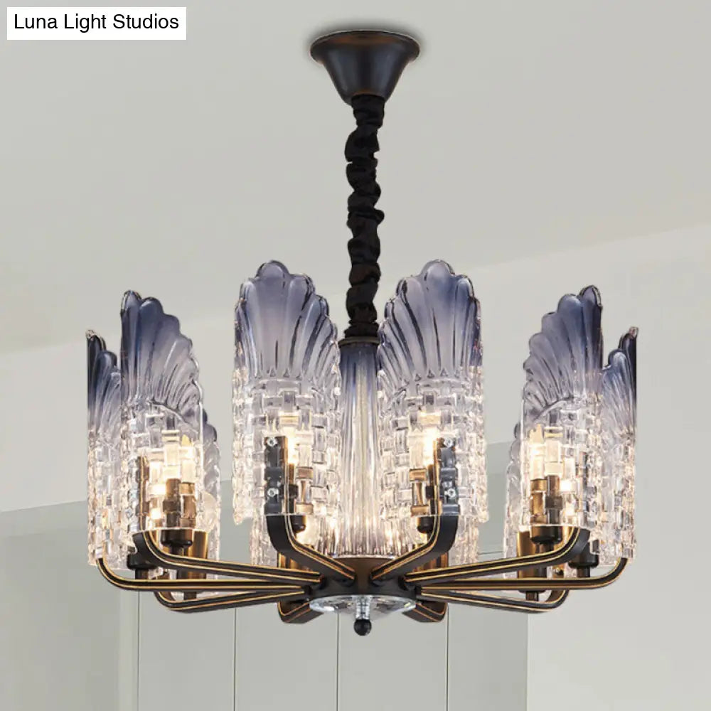 Contemporary Textured Glass Scallop Chandelier 8/10/12 Heads Black Hanging Ceiling Light Fixture 10