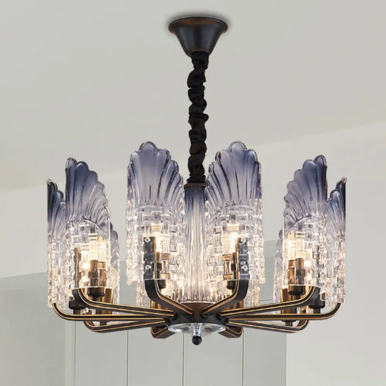 Contemporary Textured Glass Scallop Chandelier Light Fixture - 8/10/12 Black Heads Hanging Ceiling