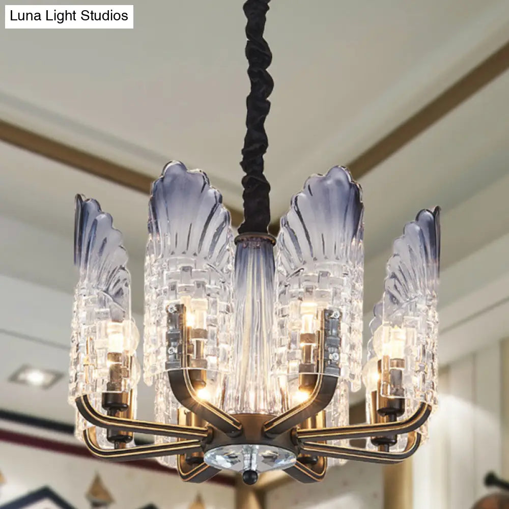 Contemporary Textured Glass Scallop Chandelier 8/10/12 Heads Black Hanging Ceiling Light Fixture