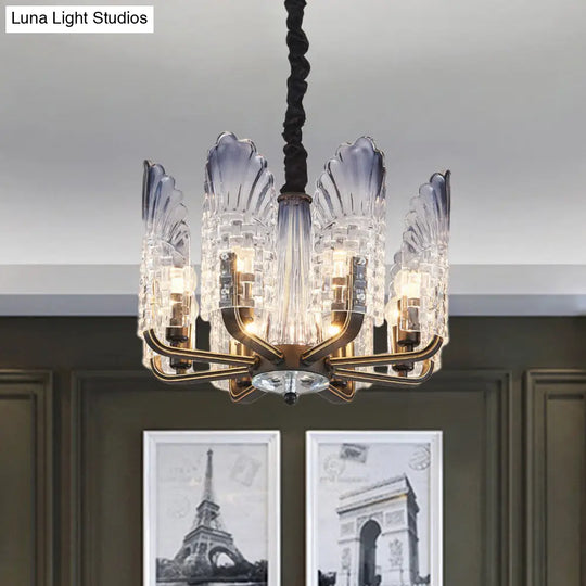 Contemporary Textured Glass Scallop Chandelier 8/10/12 Heads Black Hanging Ceiling Light Fixture 8 /