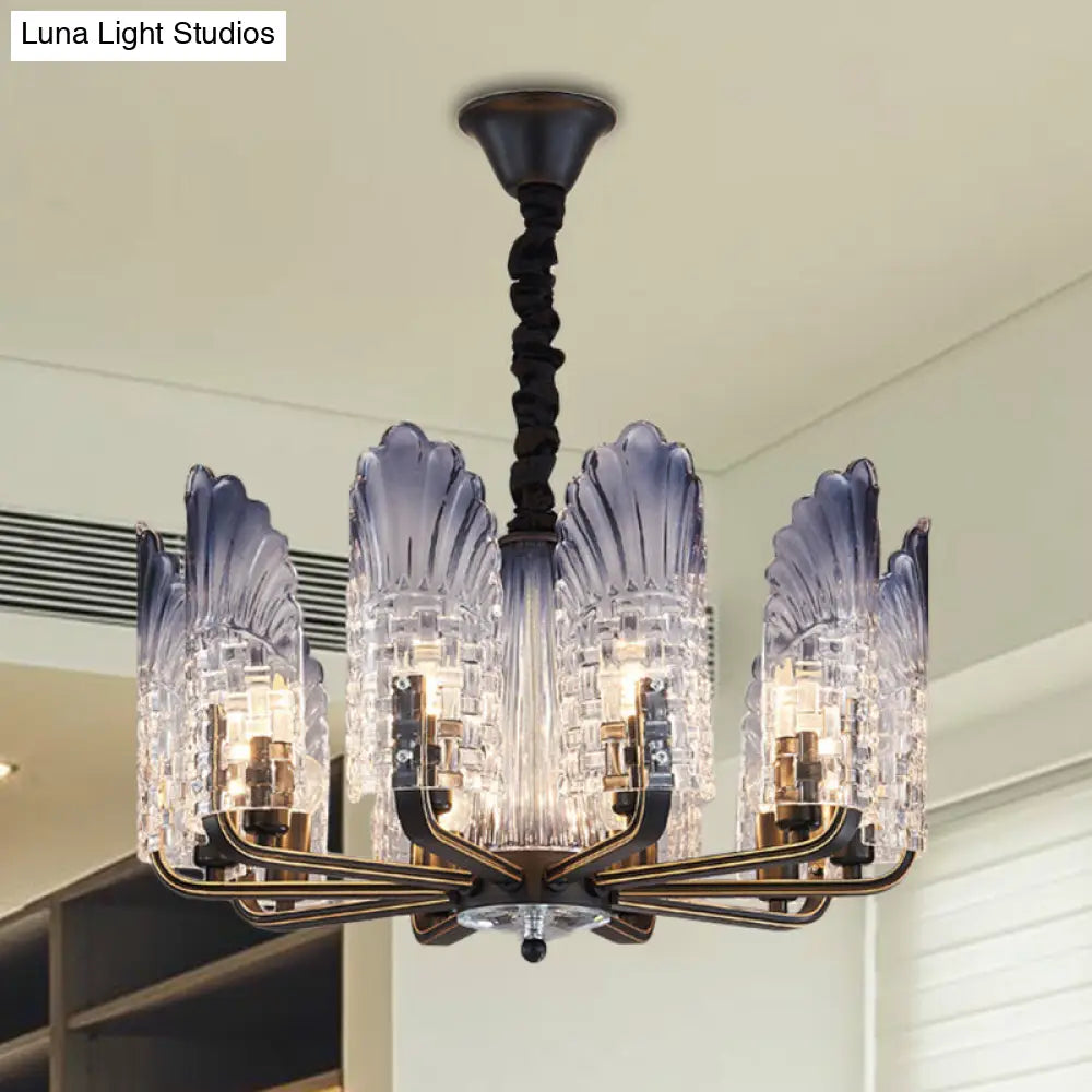 Contemporary Textured Glass Scallop Chandelier 8/10/12 Heads Black Hanging Ceiling Light Fixture