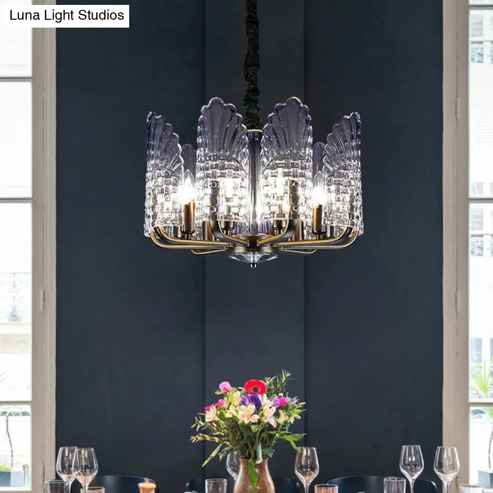 Contemporary Textured Glass Scallop Chandelier 8/10/12 Heads Black Hanging Ceiling Light Fixture