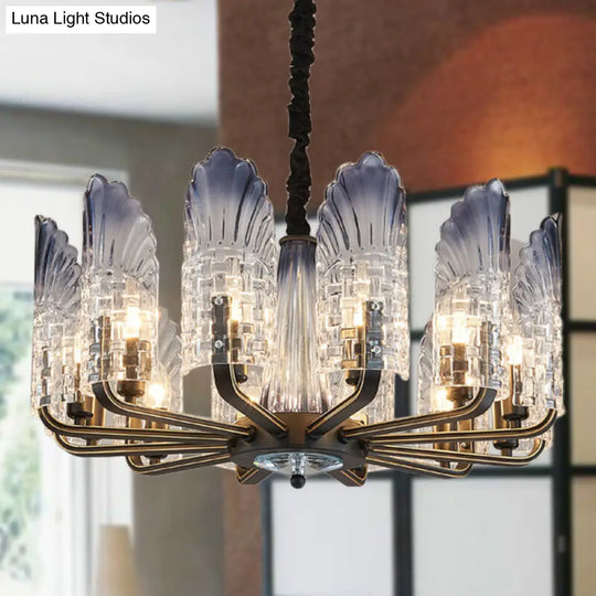 Contemporary Textured Glass Scallop Chandelier 8/10/12 Heads Black Hanging Ceiling Light Fixture 12