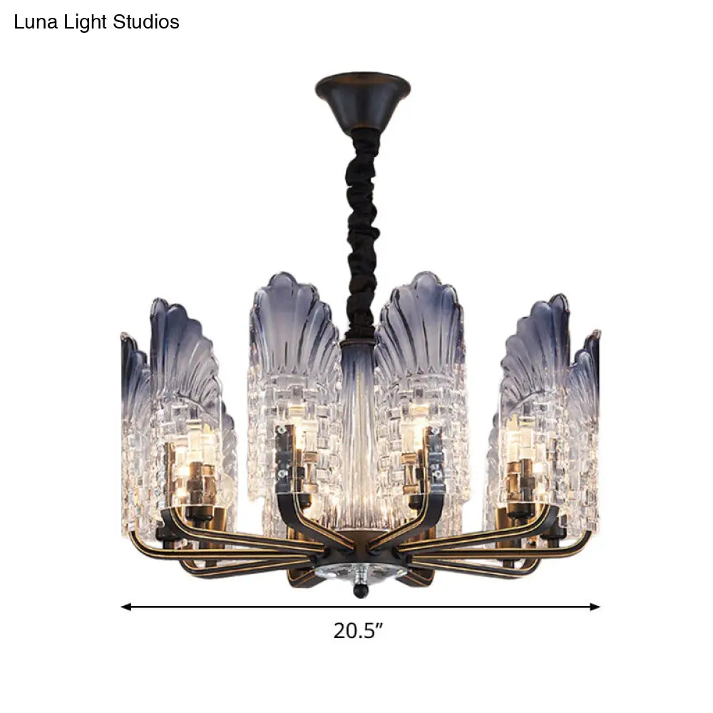 Contemporary Textured Glass Scallop Chandelier 8/10/12 Heads Black Hanging Ceiling Light Fixture