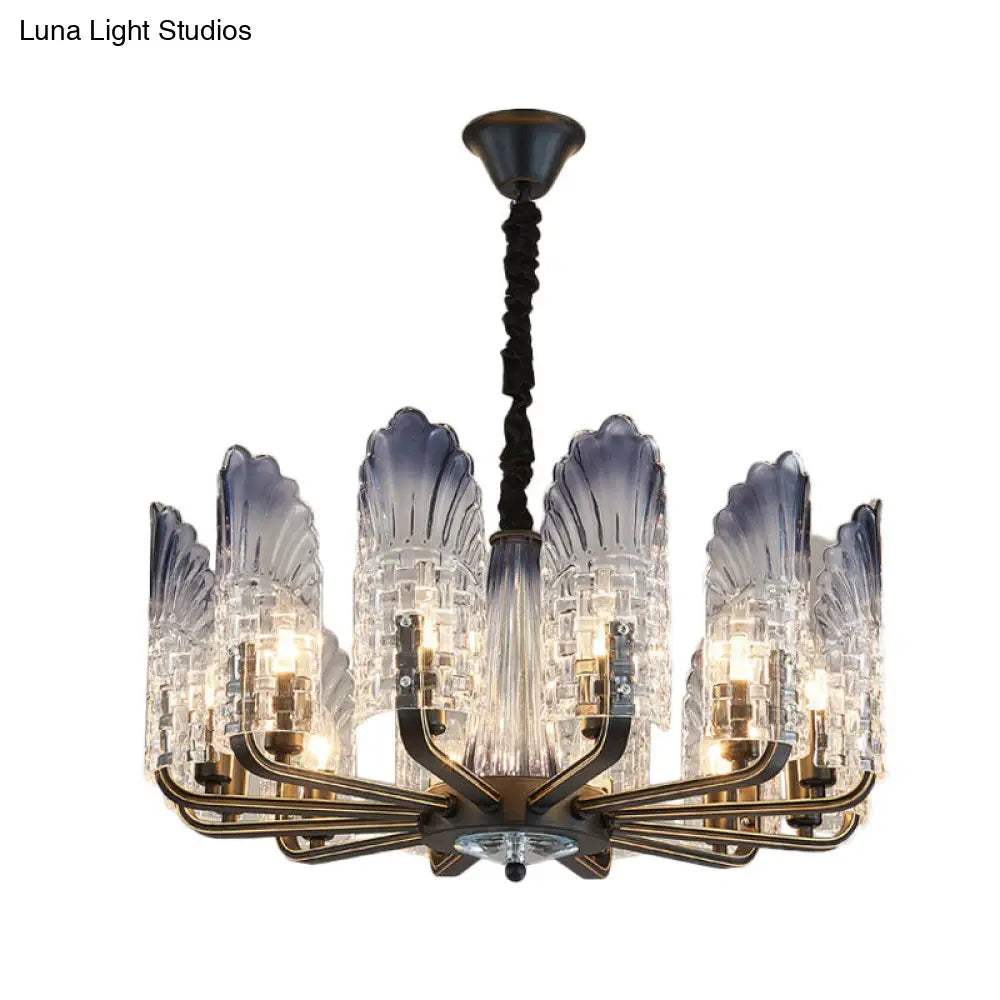 Contemporary Textured Glass Scallop Chandelier 8/10/12 Heads Black Hanging Ceiling Light Fixture