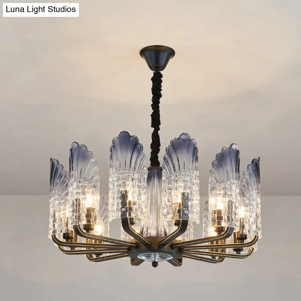 Contemporary Textured Glass Scallop Chandelier 8/10/12 Heads Black Hanging Ceiling Light Fixture