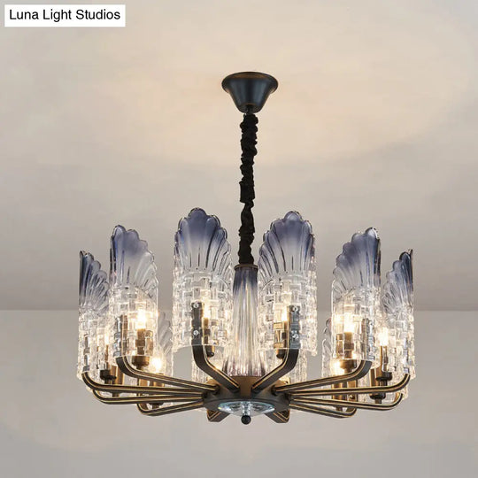 Contemporary Textured Glass Scallop Chandelier 8/10/12 Heads Black Hanging Ceiling Light Fixture