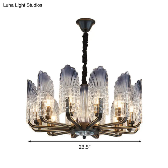 Contemporary Textured Glass Scallop Chandelier 8/10/12 Heads Black Hanging Ceiling Light Fixture