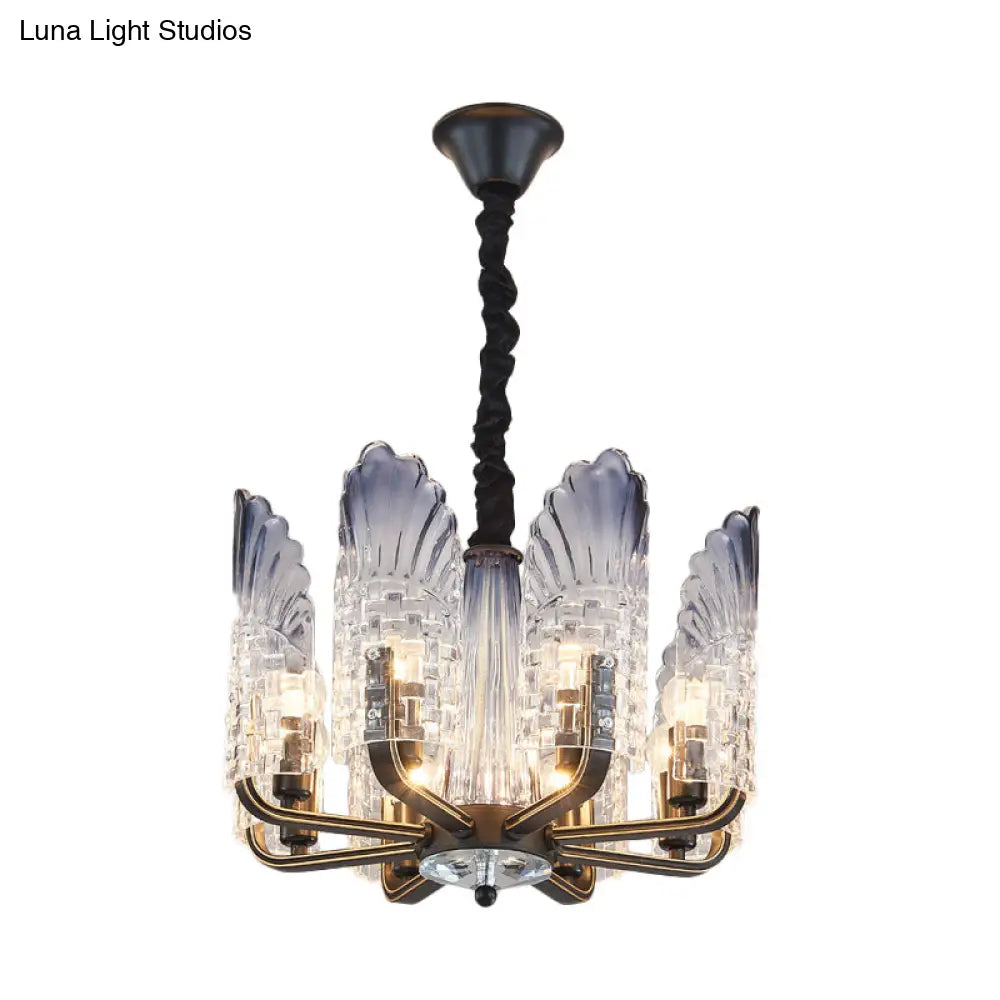 Contemporary Textured Glass Scallop Chandelier Light Fixture - 8/10/12 Black Heads Hanging Ceiling