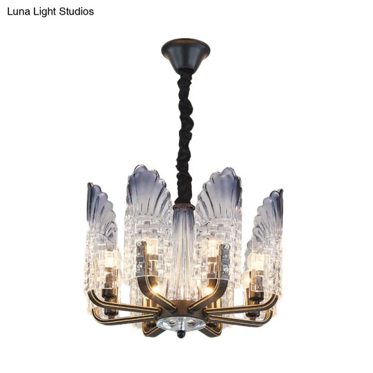 Contemporary Textured Glass Scallop Chandelier Light Fixture - 8/10/12 Black Heads Hanging Ceiling