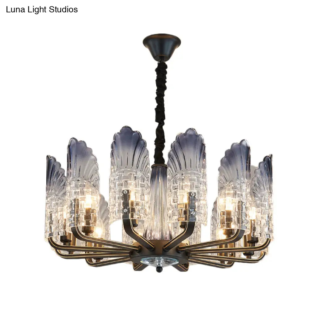 Contemporary Textured Glass Scallop Chandelier Light Fixture - 8/10/12 Black Heads Hanging Ceiling