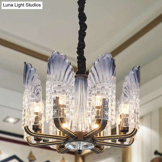 Contemporary Textured Glass Scallop Chandelier Light Fixture - 8/10/12 Black Heads Hanging Ceiling