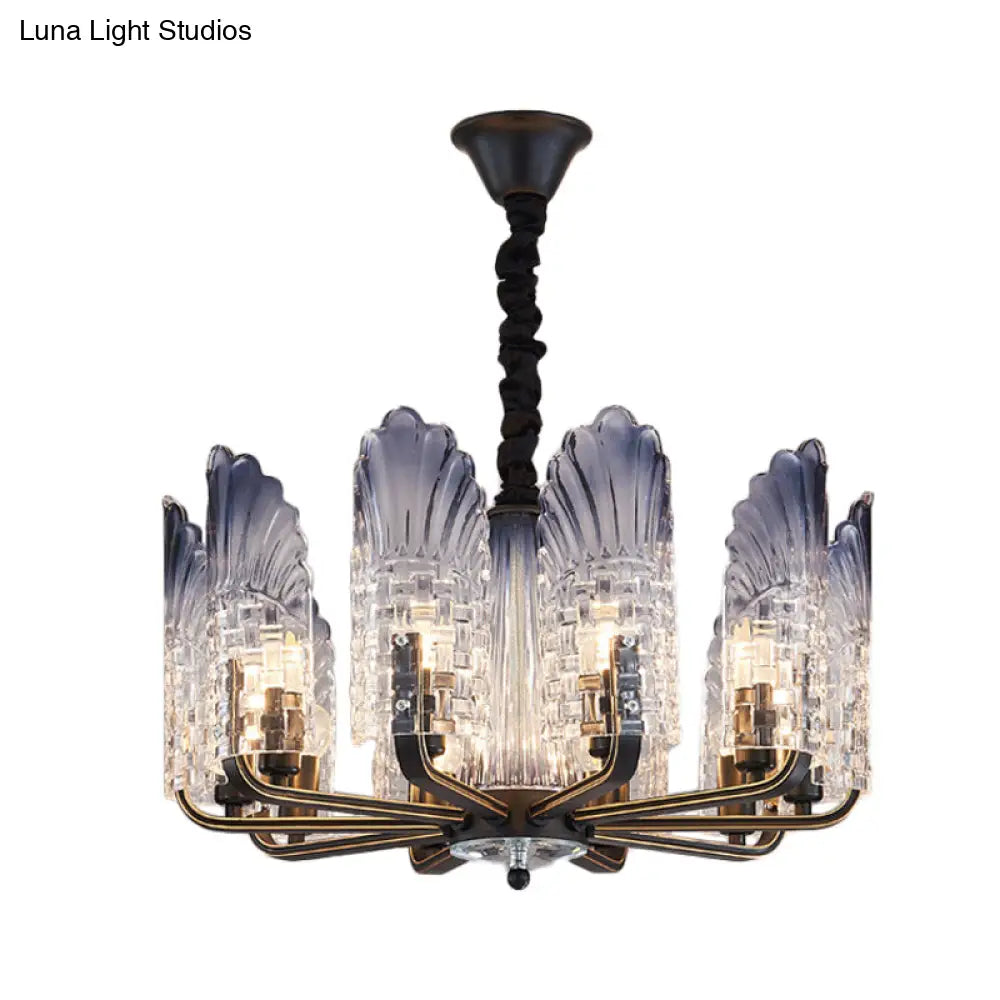 Contemporary Textured Glass Scallop Chandelier Light Fixture - 8/10/12 Black Heads Hanging Ceiling