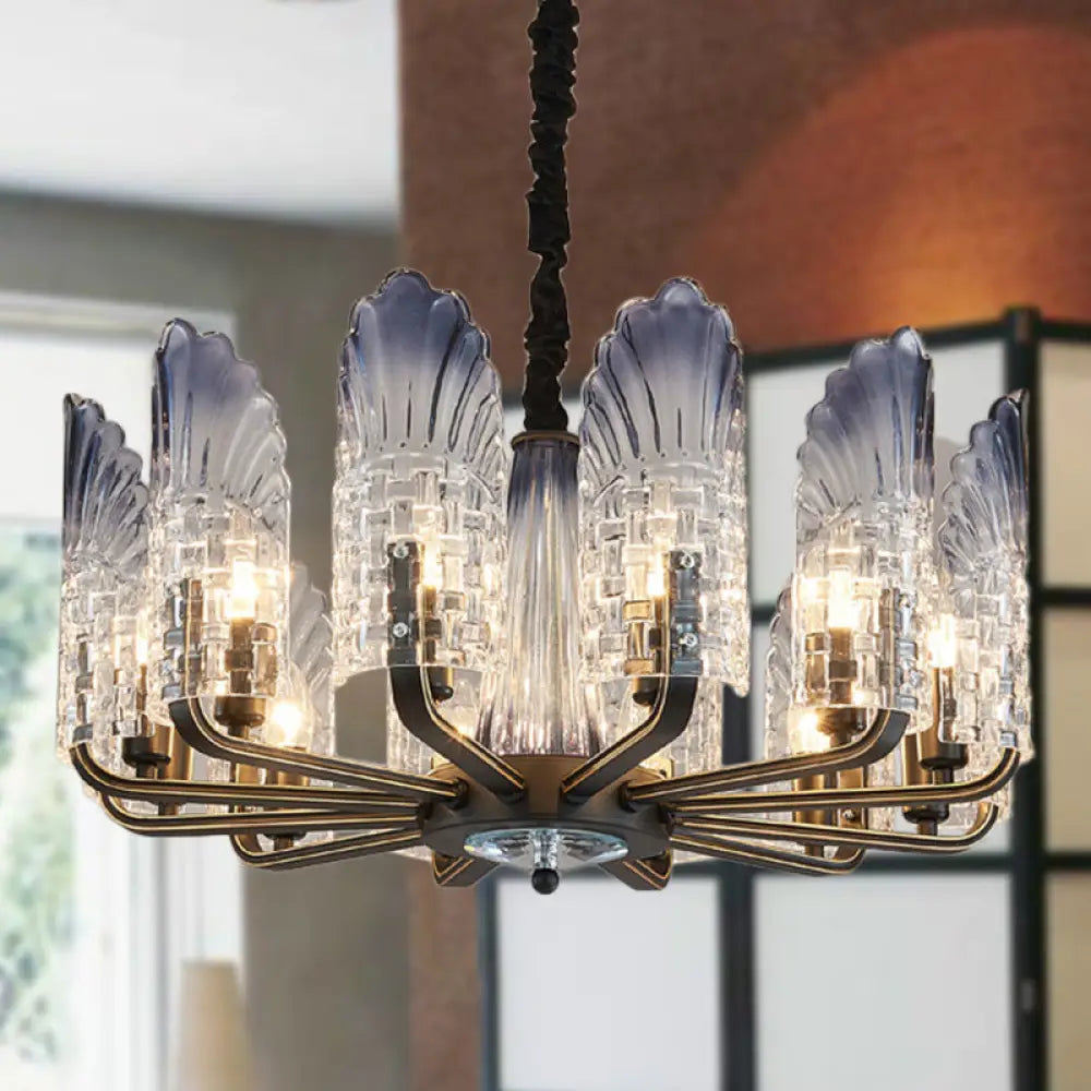 Contemporary Textured Glass Scallop Chandelier Light Fixture - 8/10/12 Black Heads Hanging Ceiling