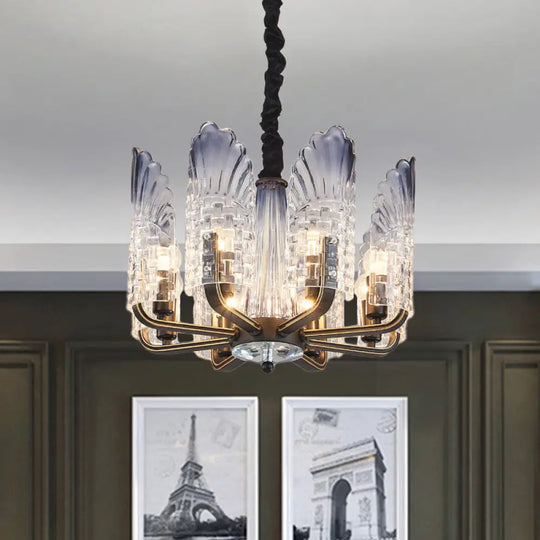 Contemporary Textured Glass Scallop Chandelier Light Fixture - 8/10/12 Black Heads Hanging Ceiling