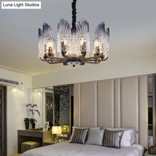 Contemporary Textured Glass Scallop Chandelier 8/10/12 Heads Black Hanging Ceiling Light Fixture