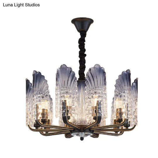 Contemporary Textured Glass Scallop Chandelier 8/10/12 Heads Black Hanging Ceiling Light Fixture