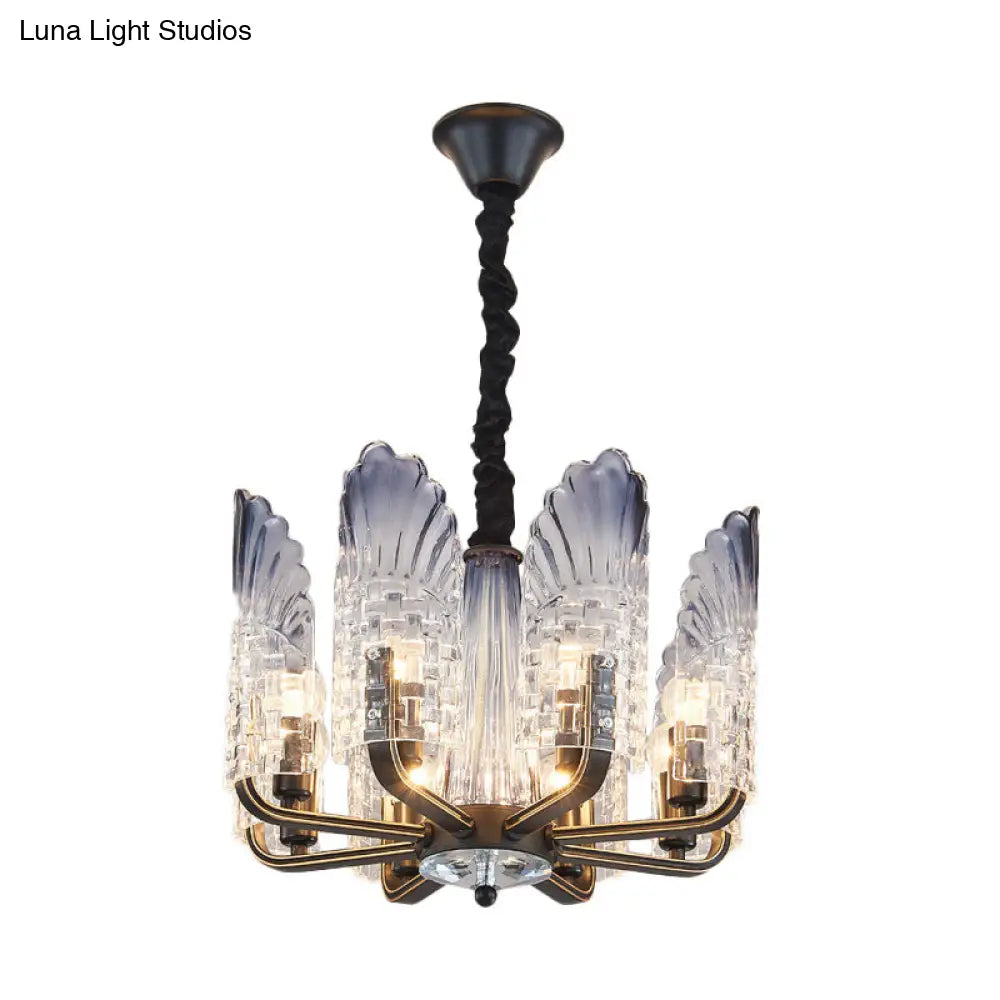 Contemporary Textured Glass Scallop Chandelier 8/10/12 Heads Black Hanging Ceiling Light Fixture