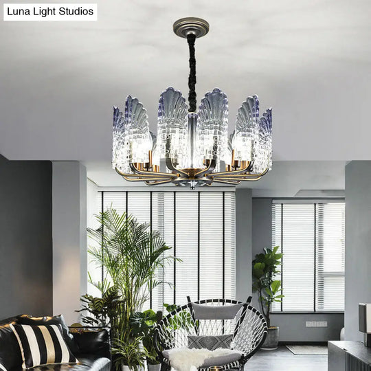 Contemporary Textured Glass Scallop Chandelier 8/10/12 Heads Black Hanging Ceiling Light Fixture