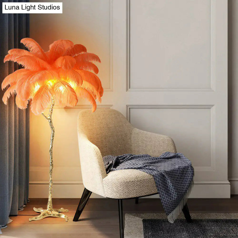 Contemporary Tree-Shape Stand Up Floor Light With 5 Feather Bulbs For Living Room