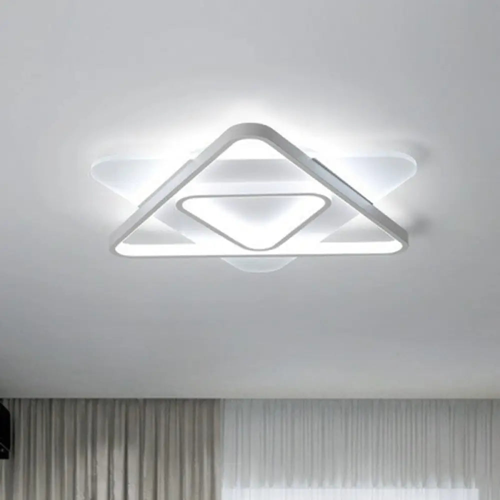 Contemporary Triangle Led Flush Mount Ceiling Light In White - Acrylic Living Room Lighting Fixture