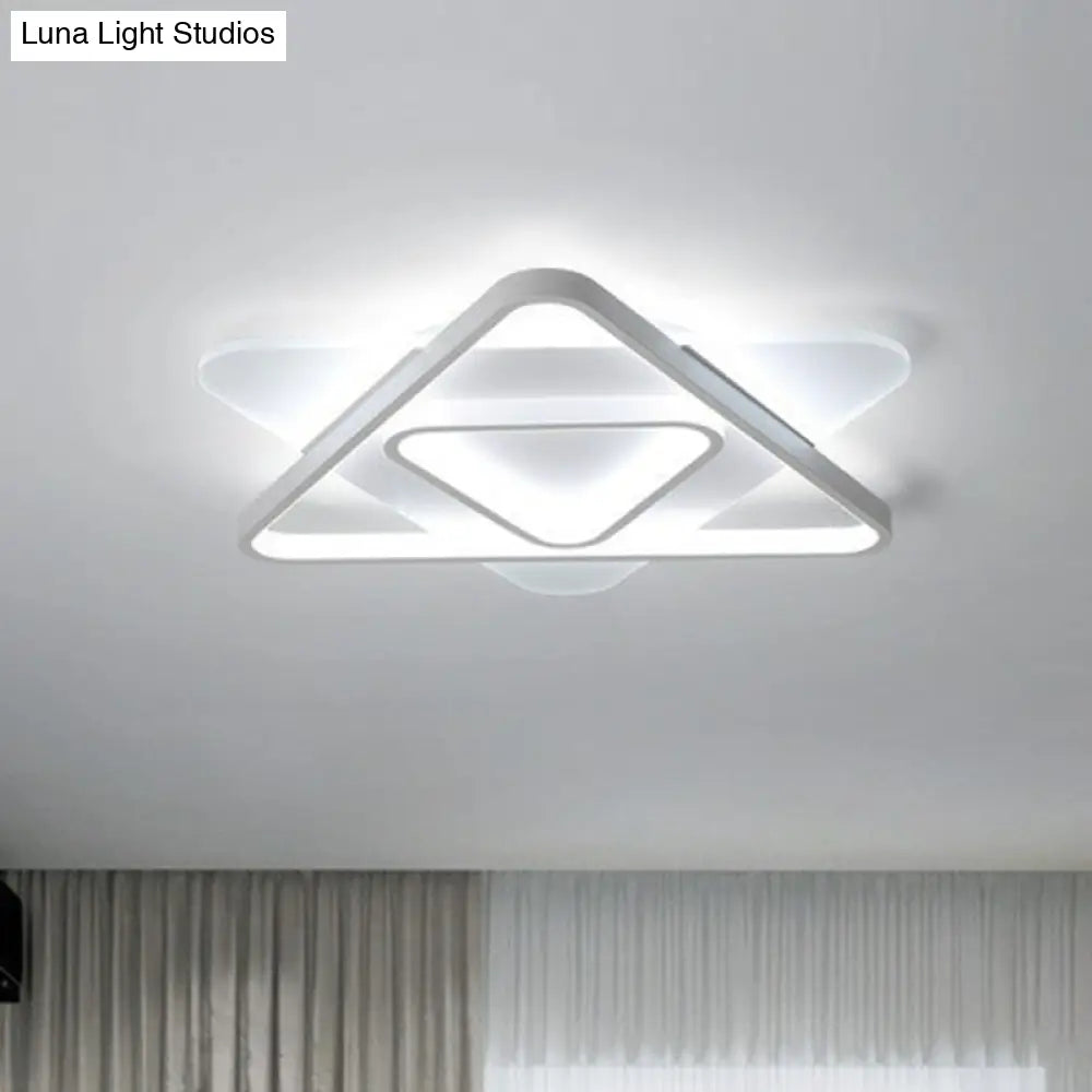 Contemporary Triangle Led Flush Mount Ceiling Light In White - Acrylic Living Room Lighting Fixture