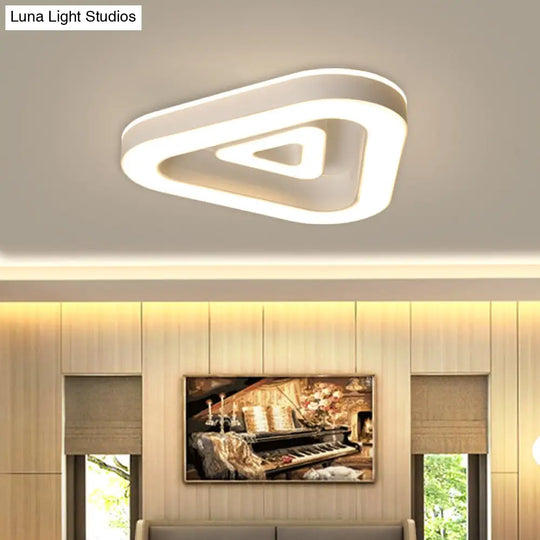 Contemporary Triangular Flush Mount Led Ceiling Light - 18/21.5 Wide Black/White Ideal For Bedrooms