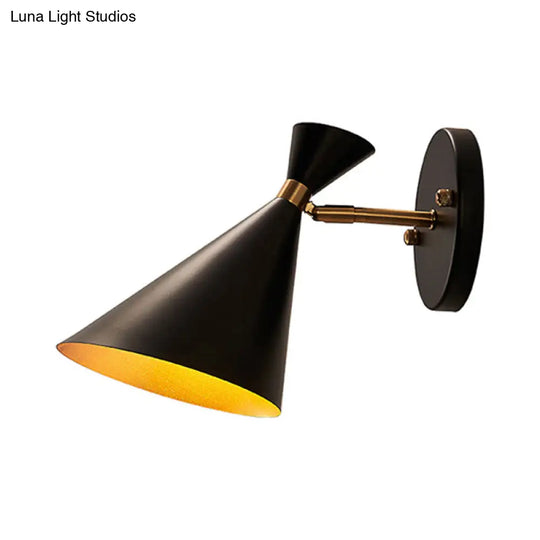 Contemporary Trumpet Wall Sconce Light In Black/White/Gold With Adjustable Arm And 1-3 Lights