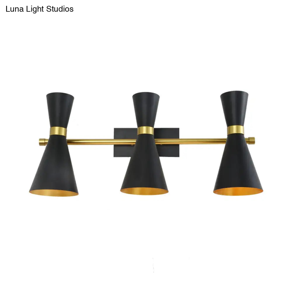 Contemporary Trumpet Wall Sconce Light In Black/White/Gold With Adjustable Arm And 1-3 Lights