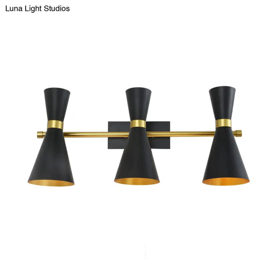 Contemporary Trumpet Wall Sconce Light In Black/White/Gold With Adjustable Arm And 1-3 Lights