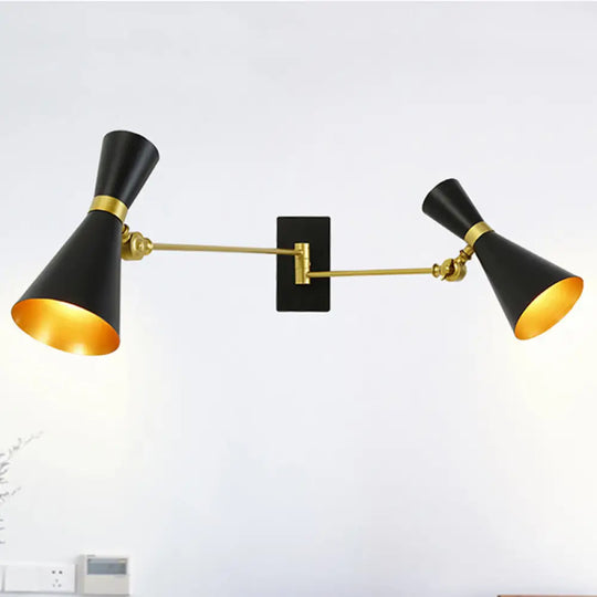 Contemporary Trumpet Wall Sconce Light In Black/White/Gold With Adjustable Arm And 1-3 Lights 2 /