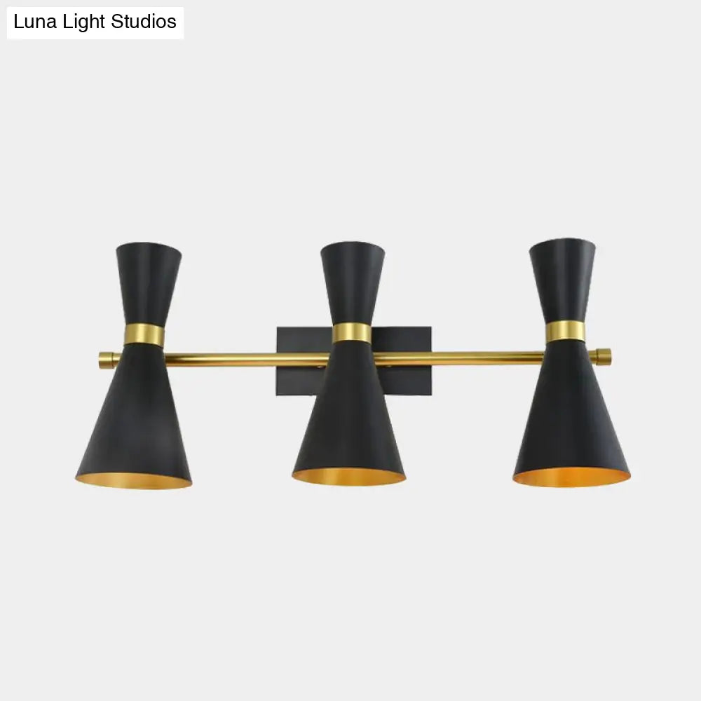 Contemporary Trumpet Wall Sconce Light In Black/White/Gold With Adjustable Arm And 1-3 Lights