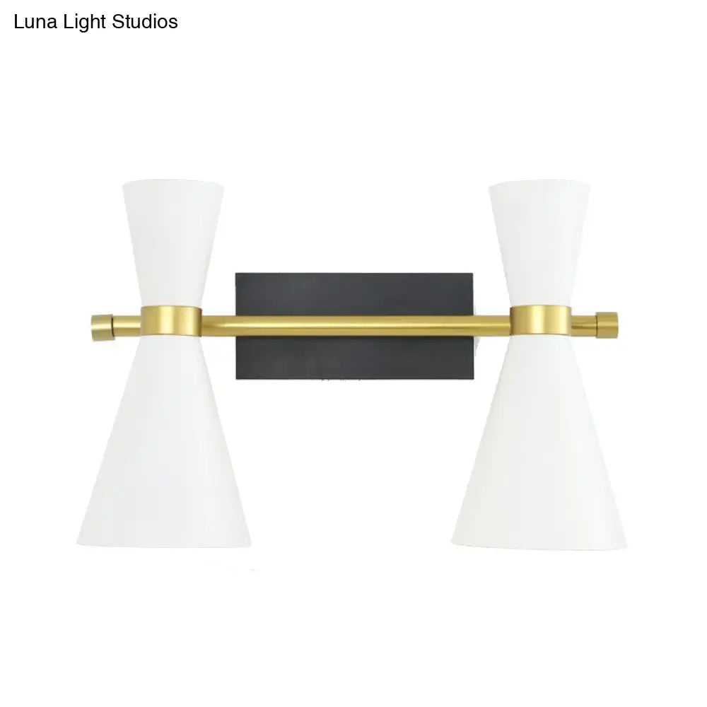 Contemporary Trumpet Wall Sconce Light In Black/White/Gold With Adjustable Arm And 1-3 Lights